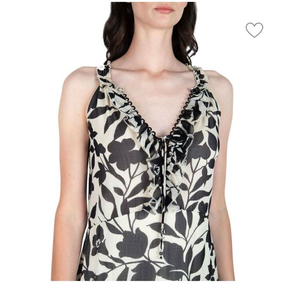 Super Natural by Secret Mission Emma Black & Cream Sleeveless Silk Maxi Dress sz